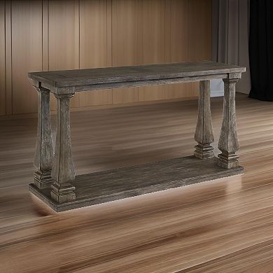 Rectangular Wooden Sofa Table with Square Baluster Legs, Gray
