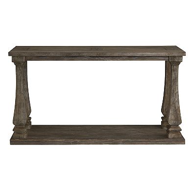 Rectangular Wooden Sofa Table with Square Baluster Legs, Gray