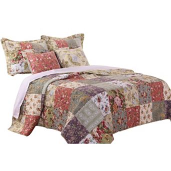 Chicago 5 pc Fabric Queen Size Quilt Set with Jacobean Prints,Multicolor