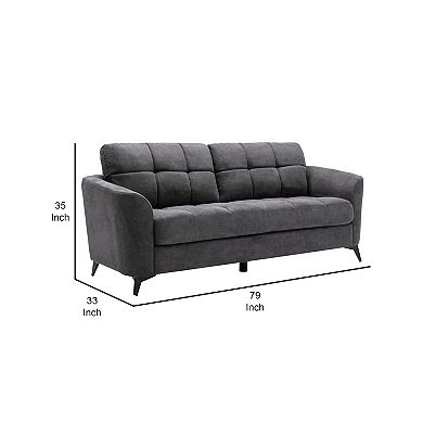Odin 79 Inch Modern Sofa with Tufted Cushioning, Black Frame, Gray Linen