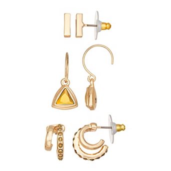 Nine West 3-Pairs Gold Tone Emblem Earring Set