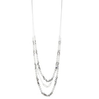Nine West Silver Tone Beaded Multi-Row Necklace