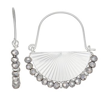 Nine West Silver Tone 34mm Beaded Fan Wire Earrings