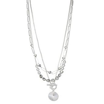 Nine West Silver Tone Multi-Row Beaded Pendant Necklace