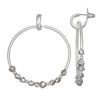 Nine West Silver Tone 50mm Front Facing Hoop Earrings