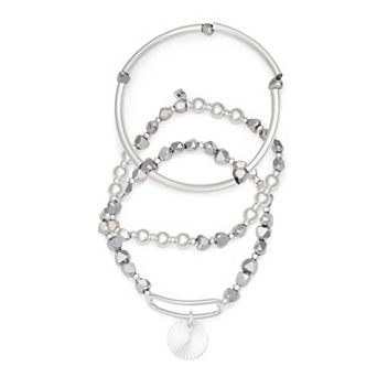 Nine West Silver Tone 3 pc Beaded Stretch Bracelet Set