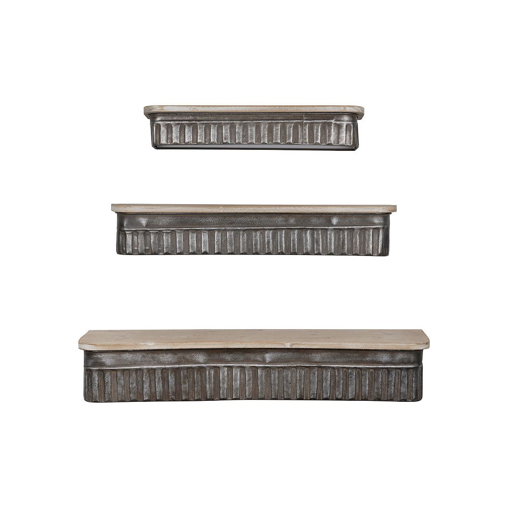 Storied Home 3-Piece Metal & Wood Hanging Wall Shelves Set