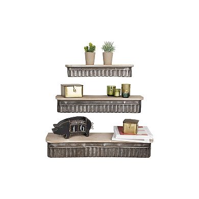 Storied Home 3-Piece Metal & Wood Hanging Wall Shelves Set