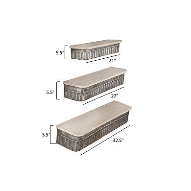 Storied Home 3-Piece Metal & Wood Hanging Wall Shelves Set