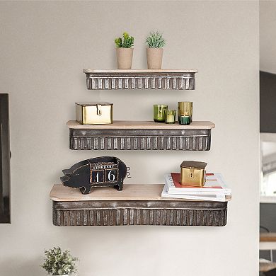 Storied Home 3-Piece Metal & Wood Hanging Wall Shelves Set
