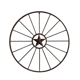 Storied Home Metal Wagon Wheel with Star Wall Decor