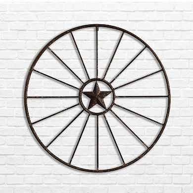 Storied Home Metal Wagon Wheel with Star Wall Decor