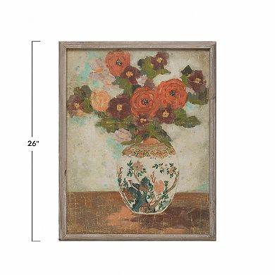 Storied Home Wood Framed Flowers in Vase Portrait Wall Decor