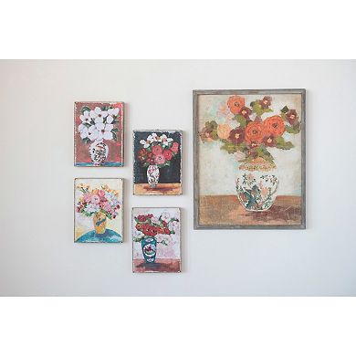 Storied Home Wood Framed Flowers in Vase Portrait Wall Decor