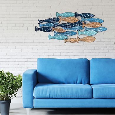 Storied Home Hand-stamped Metal School of Fish Wall Decor