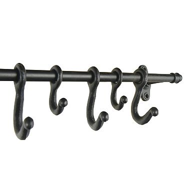 Storied Home Decorative Forged Metal Wall Rod with 18 Hooks