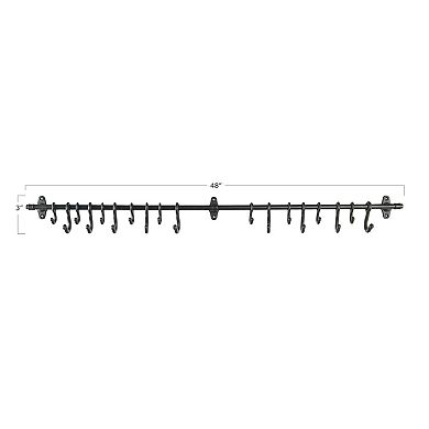 Storied Home Decorative Forged Metal Wall Rod with 18 Hooks