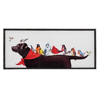 Storied Home Wood Framed Canvas Wall Decor with Birds on Dog