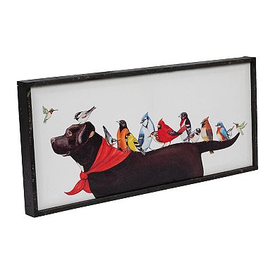 Storied Home Wood Framed Canvas Wall Decor with Birds on Dog