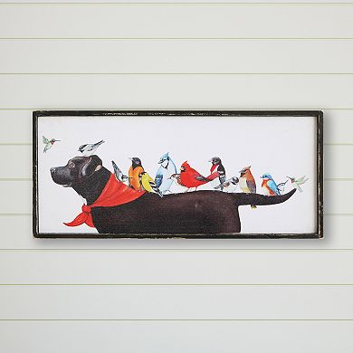 Storied Home Wood Framed Canvas Wall Decor with Birds on Dog