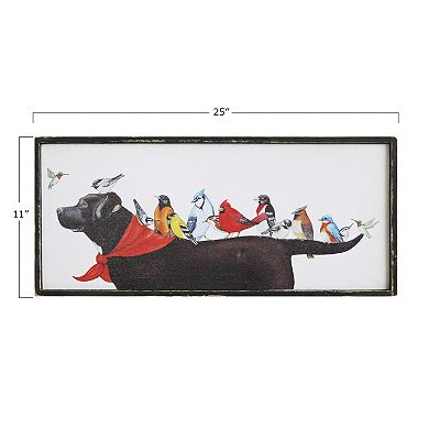 Storied Home Wood Framed Canvas Wall Decor with Birds on Dog
