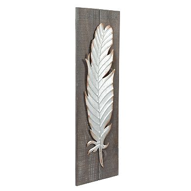 Storied Home Wood Wall Decor with Metal Feather
