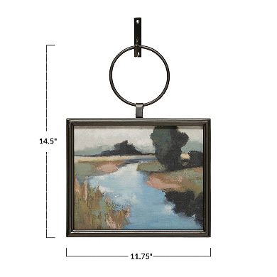 Storied Home Metal and Wood Framed Landscape Wall Art with Hanging Bracket