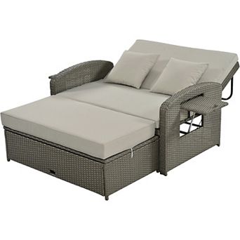 Merax Pe Wicker Rattan Double Chaise Lounge, 2-person Reclining Daybed