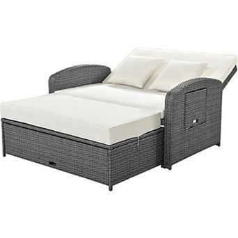 Merax Pe Wicker Rattan Double Chaise Lounge, 2-person Reclining Daybed