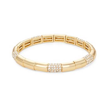 Nine West Gold Tone Simulated Crystal Studded Stretch Bracelet