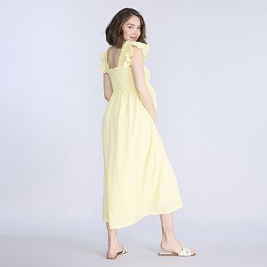 Maternity Motherhood® Sleeveless Ruffle Shoulder Smocked Dress