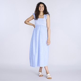 Maternity Motherhood® Sleeveless Ruffle Shoulder Smocked Dress