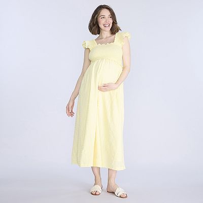 Maternity Motherhood Sleeveless Ruffle Shoulder Smocked Dress, Women's, Size: Medium-Mat, French Vanilla