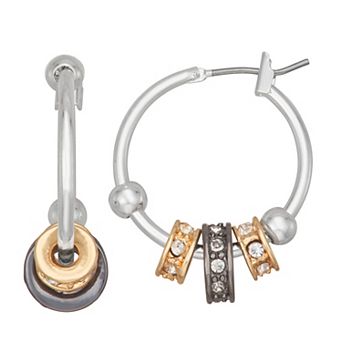 Nine West Tri-Tone 27mm Beaded Hoop Earrings