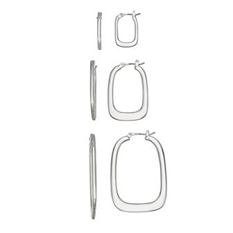 Nine West 3-Pair Silver Tone Hoop Earring Set