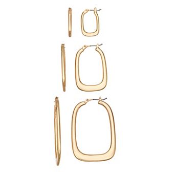 Nine West 3-Pair Gold Tone Hoop Earring Set