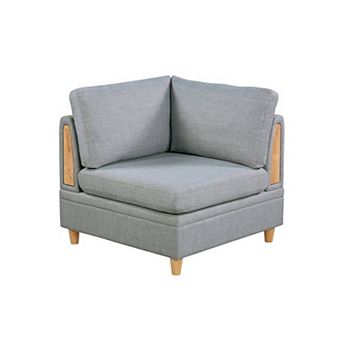 Gimy 37 Inch Modular Corner Sofa Chair, Light Gray Dorris Fabric, Wood