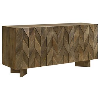 64 Inch Dining Sideboard Server, 2 Cabinets, Chevron Pattern, Mango Brown