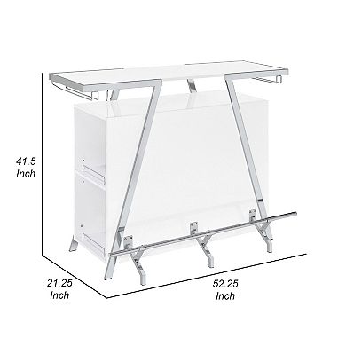 Leo 52 Inch Wine Bar Cabinet with Storage, Shelves, White, Chrome Steel