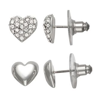 Nine West Silver Tone Heart Stud Duo Post Earrings