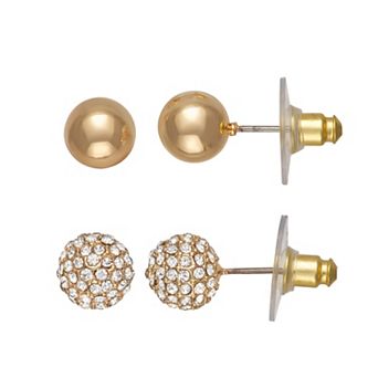 Nine West Gold Tone Pave Sphere Duo Post Earrings