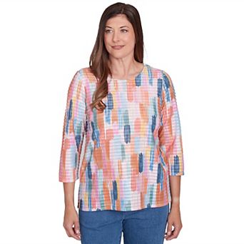 Petite Alfred Dunner Mini Ruffle Brushstroke Crewneck Top