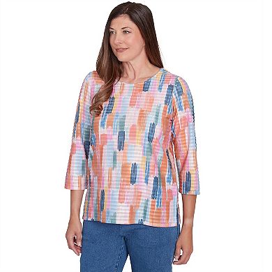 Petite Alfred Dunner Mini Ruffle Brushstroke Crewneck Top