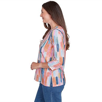 Petite Alfred Dunner Mini Ruffle Brushstroke Crewneck Top