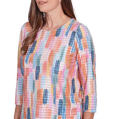 Petite Alfred Dunner Mini Ruffle Brushstroke Crewneck Top