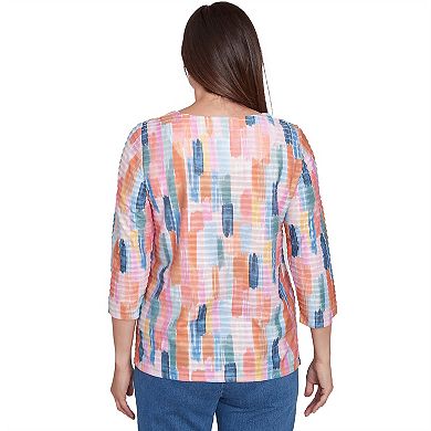 Petite Alfred Dunner Mini Ruffle Brushstroke Crewneck Top