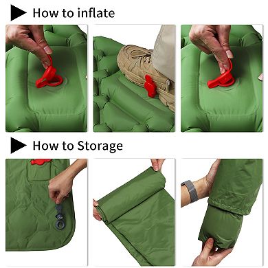 Camping Sleeping Pads, Non-Spliceable Camping Mat with Pillow, Foot Inflatable Camping Mat
