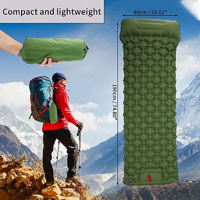 Camping Sleeping Pads, Non-Spliceable Camping Mat with Pillow, Foot Inflatable Camping Mat