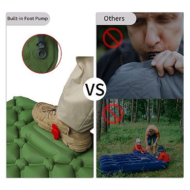 Camping Sleeping Pads, Non-Spliceable Camping Mat with Pillow, Foot Inflatable Camping Mat