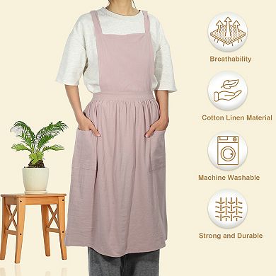 Cotton Linen Apron, Cross Back Apron with Pockets, Cooking Apron Dress, Aprons for Women Man